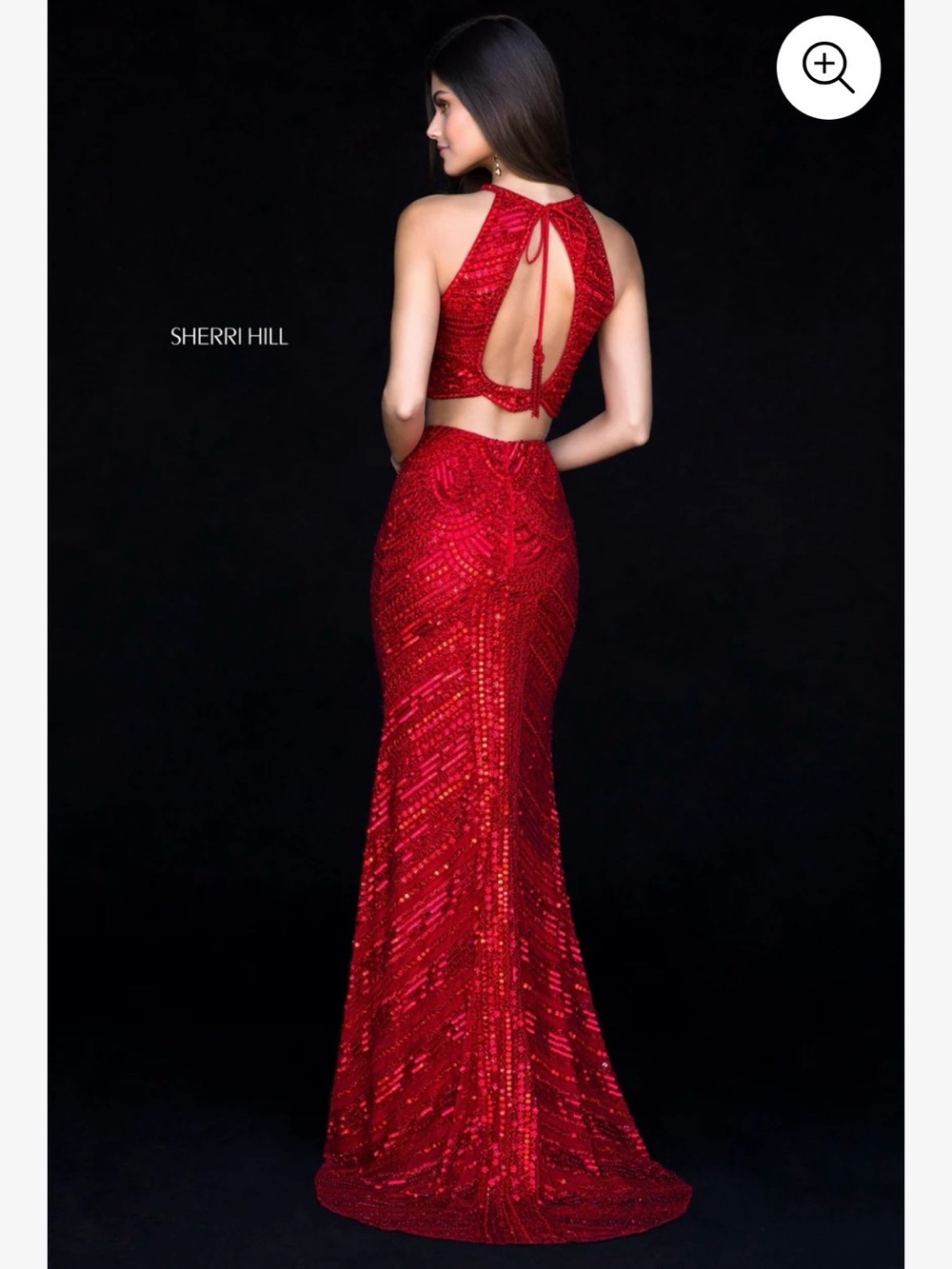 $650 Sherri Hill Scarlet Beaded Two-Piece Halter Gown Dress Set Red 52063 - Picture 2 of 6